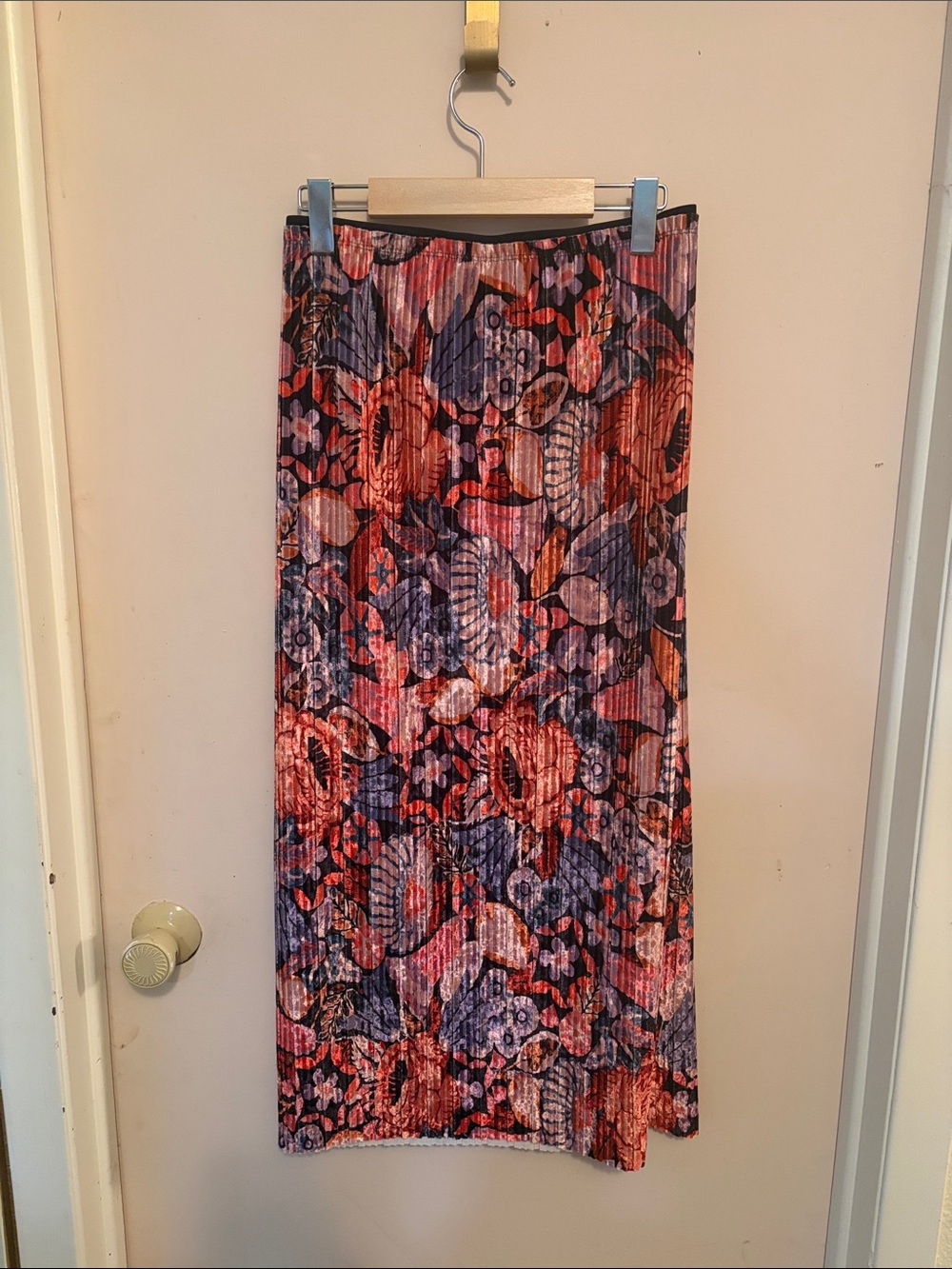 Floral Pleated Maxi Skirt in Red and Purple